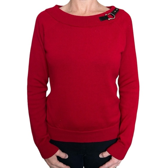 Lauren Ralph Lauren Cotton Buckle Boatneck Sweater Red M - Picture 3 of 8